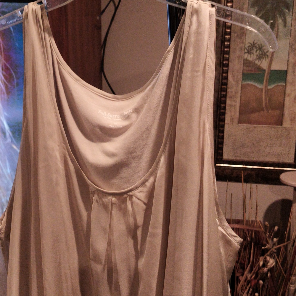 FINAL PRICE Soft Surroundings Taupe Sheer Silk Blouse Size 3X - Picture 2 of 6